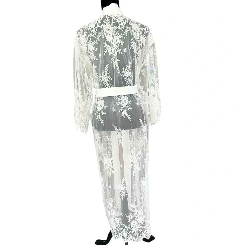 Rya Collection Darling Robe womens MEDIUM / LARGE lace mesh ivory bridal wedding